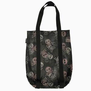 Old Navy Mesh See Thru Small 9"Lx2"W x 12"H Tote Bag Flexible Skull Print Black